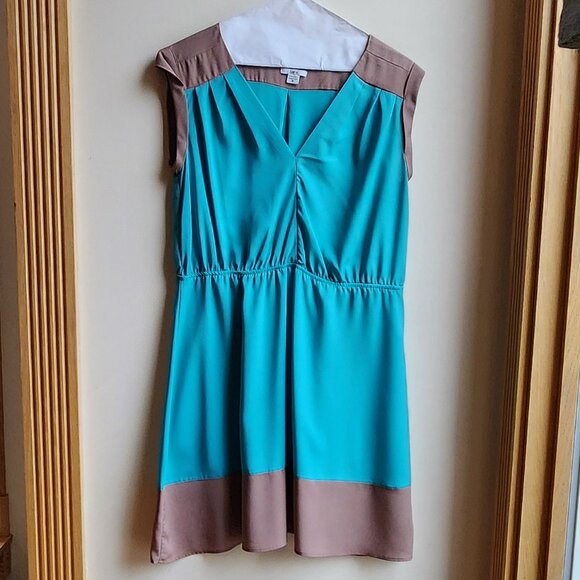 Bar III Dresses & Skirts - Bar III Aqua Blue/Tan 100% Silky Cotton Shift Dress Size Medium